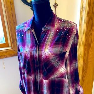 Express Purple Plaid Rhinestone Buttondown